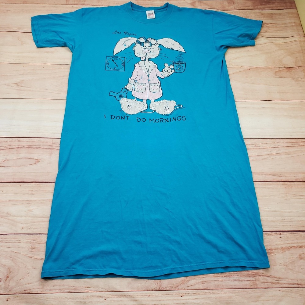 Vintage Las Vegas Shirt Womens One Size I‎ Don't Do Mornings Nightshirt 1988 80s